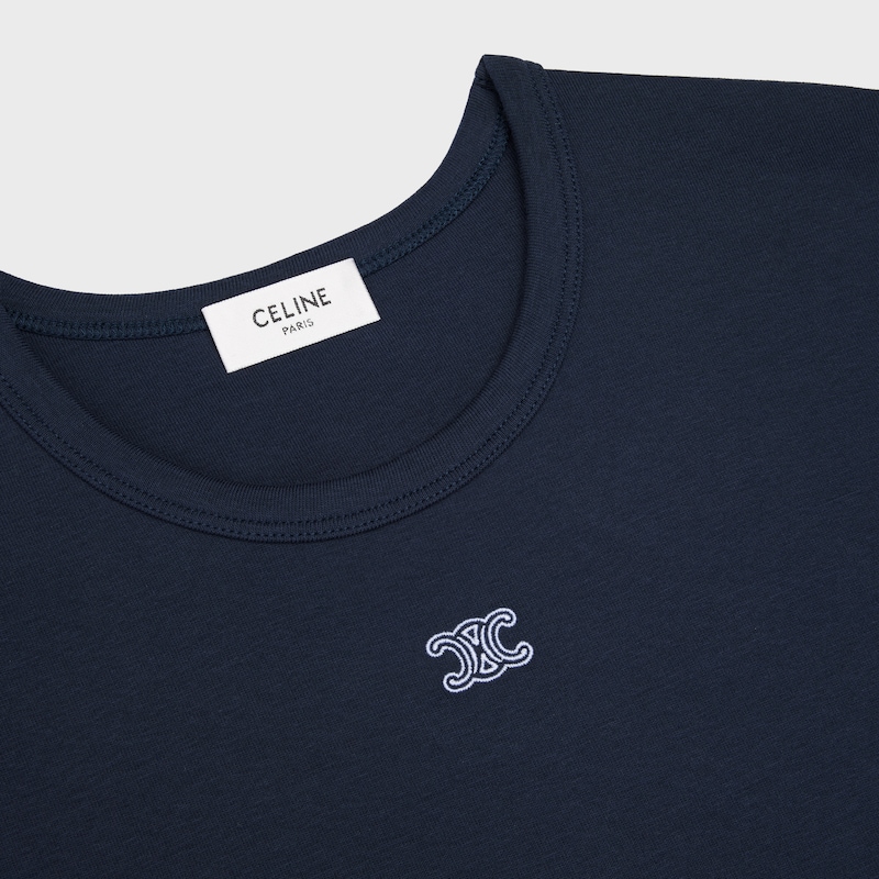 T-shirt Triomphe IN JERSEY DI COTONE A COSTE - BLU NAVY/ BIANCO SPORCO -  - 1 | CELINE