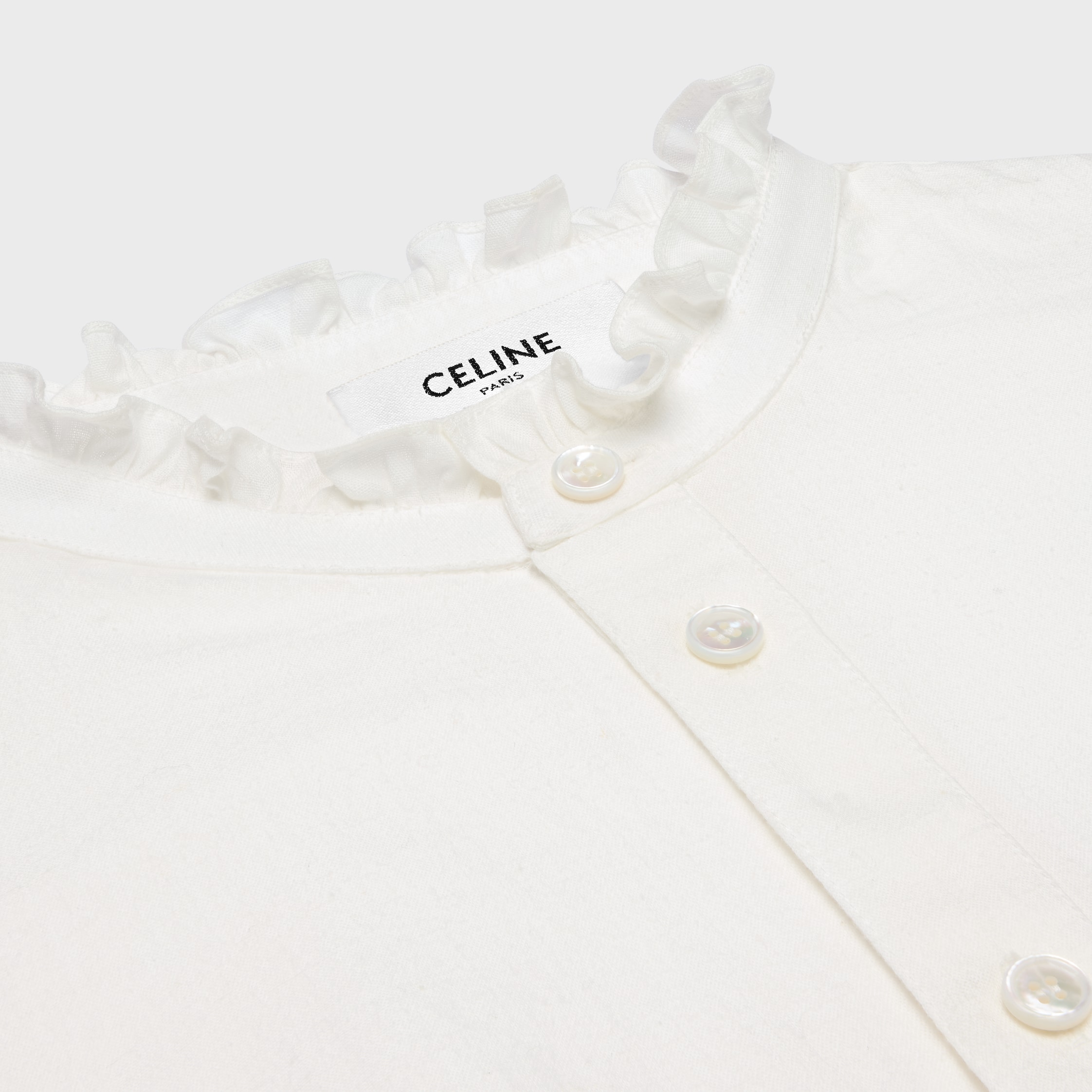 CELINE レデイースシャツ　アイボリー色 エンブロイダリーシャツ / リネンコットンクロス - アイボリー