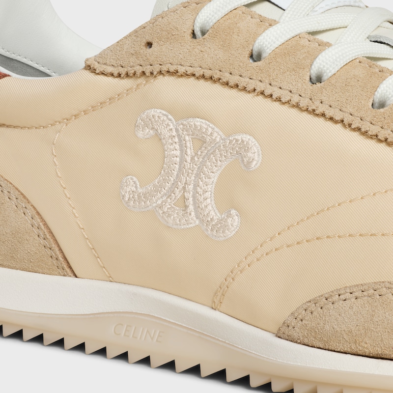 CELINE RACER - SNEAKER BASSE AVEC TRIOMPHE EN NYLON, CUIR DE VEAU VELOURS ET CUIR DE VEAU - BEIGE / TERRACOTTA -  - 1 | CELINE