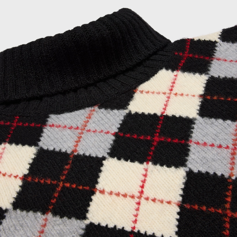 turtleneck sweater IN argyle wool - BLACK/WHITE/GREY -  - 1 | CELINE