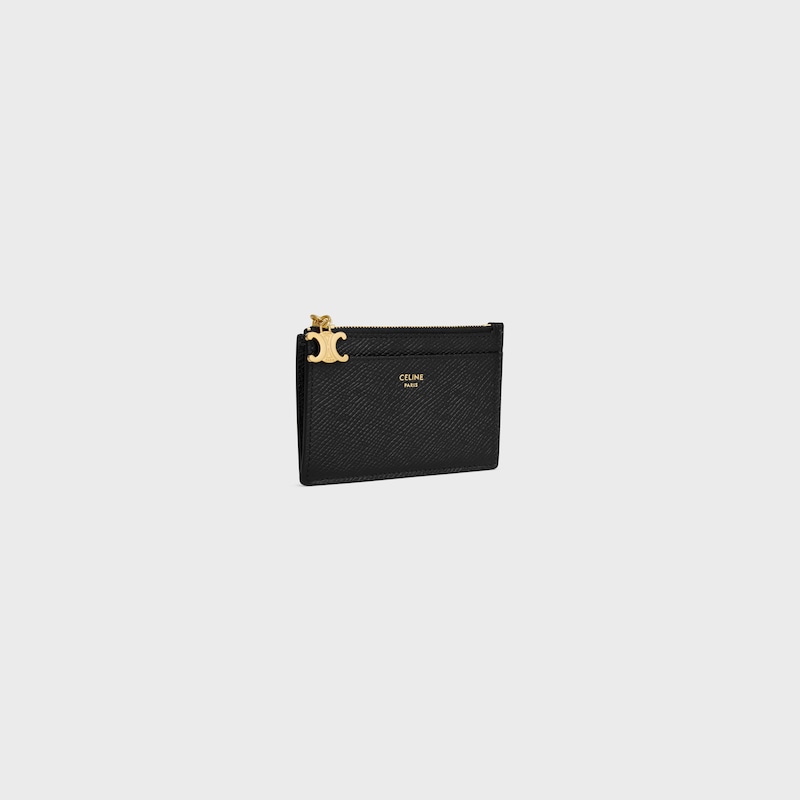 ZIPPED CARD HOLDER TRIOMPHE CHARMS IN GRAINED CALFSKIN - BLACK - COIN AND CARD HOLDERS - 1 | CELINE
