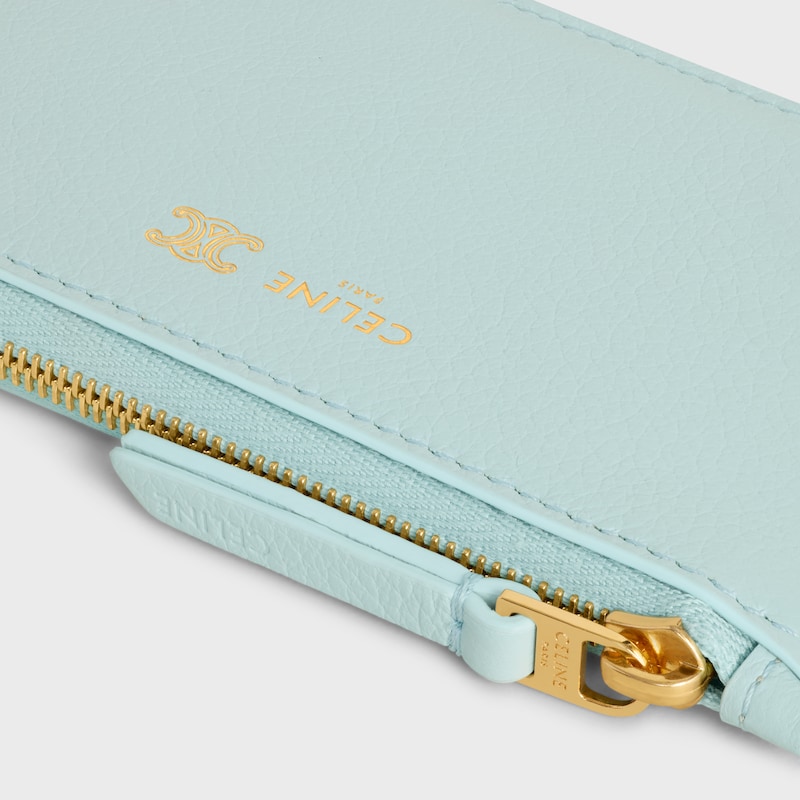 LONG ZIPPED CARD HOLDER IN GRAINED SUPPLE CALFSKIN - POWDER BLUE / DEEP IVORY - NEW - 1 | CELINE