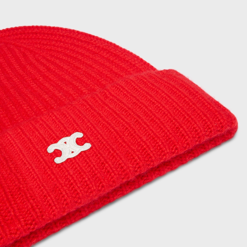 triomphe beanie IN SEAMLESS CASHMERE - BRIGHT RED -  - 1 | CELINE