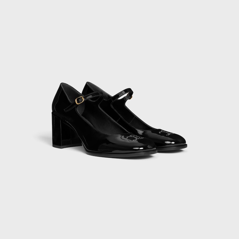 CELINE LILY BABIES AVEC TRIOMPHE PERFORÉ  EN CUIR DE VEAU VERNI - Noir -  - 1 | CELINE