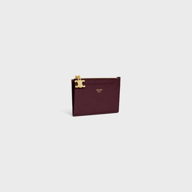 ZIPPED CARD HOLDER TRIOMPHE CHARMS IN GRAINED CALFSKIN - DEEP BURGUNDY - COIN AND CARD HOLDERS - 1 | CELINE