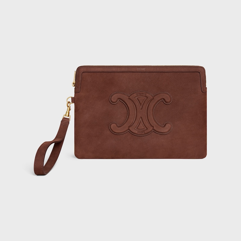 SMALL POUCH WITH STRAP CUIR TRIOMPHE IN Grained Calfskin - CHESTNUT - POUCHES AND TECH ACCESSORIES - 1 | CELINE