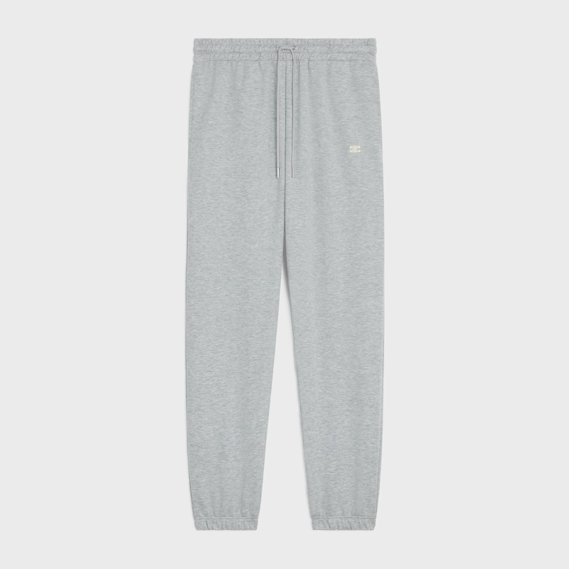 triomphe loose track pants in cotton and cashmere - GREY / OFF WHITE -  - 1 | CELINE
