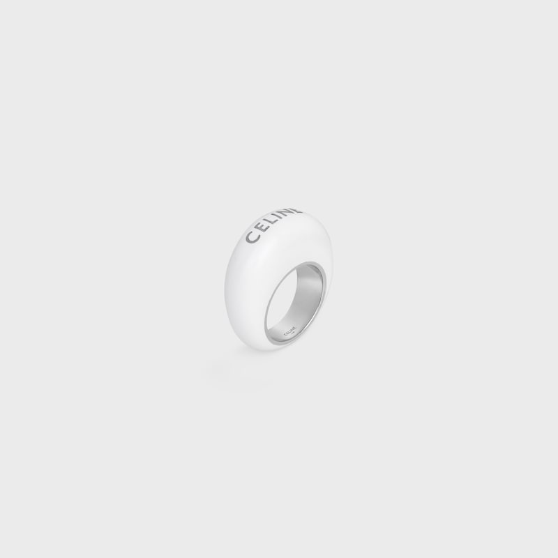 Celine Sulky Ring in Enamel and Brass with Rhodium Finish - SILVER/OPTIC WHITE -  - 1 | CELINE
