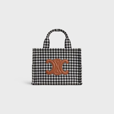 small cabas thais in VICHY TEXTILE AND CALFSKIN - BLACK / WHITE - HOBO AND TOTE BAGS - 4 | CELINE