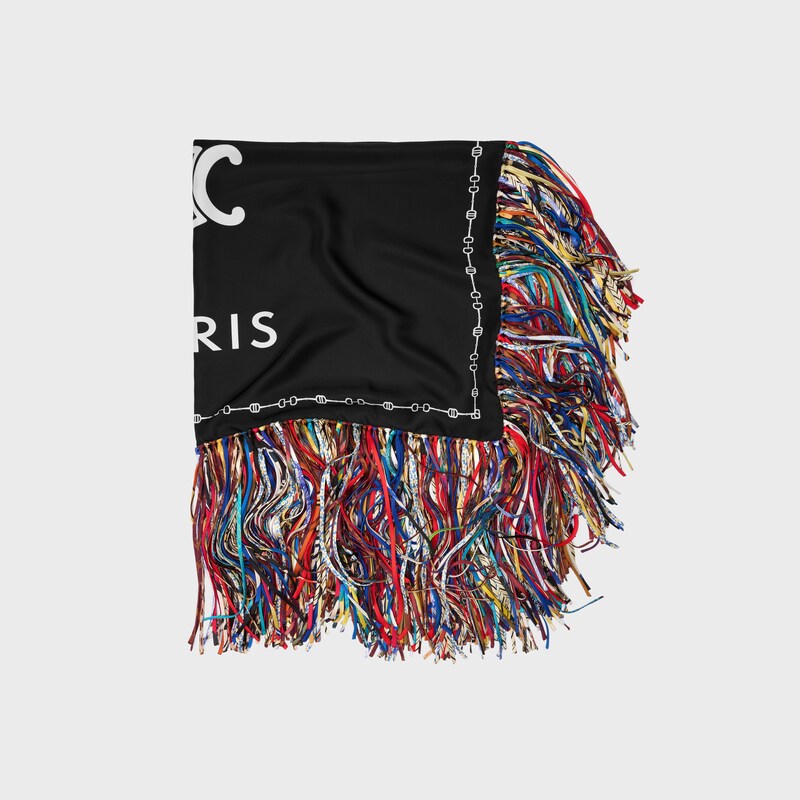 fringed square IN silk twill - WHITE / BLACK -  - 1 | CELINE
