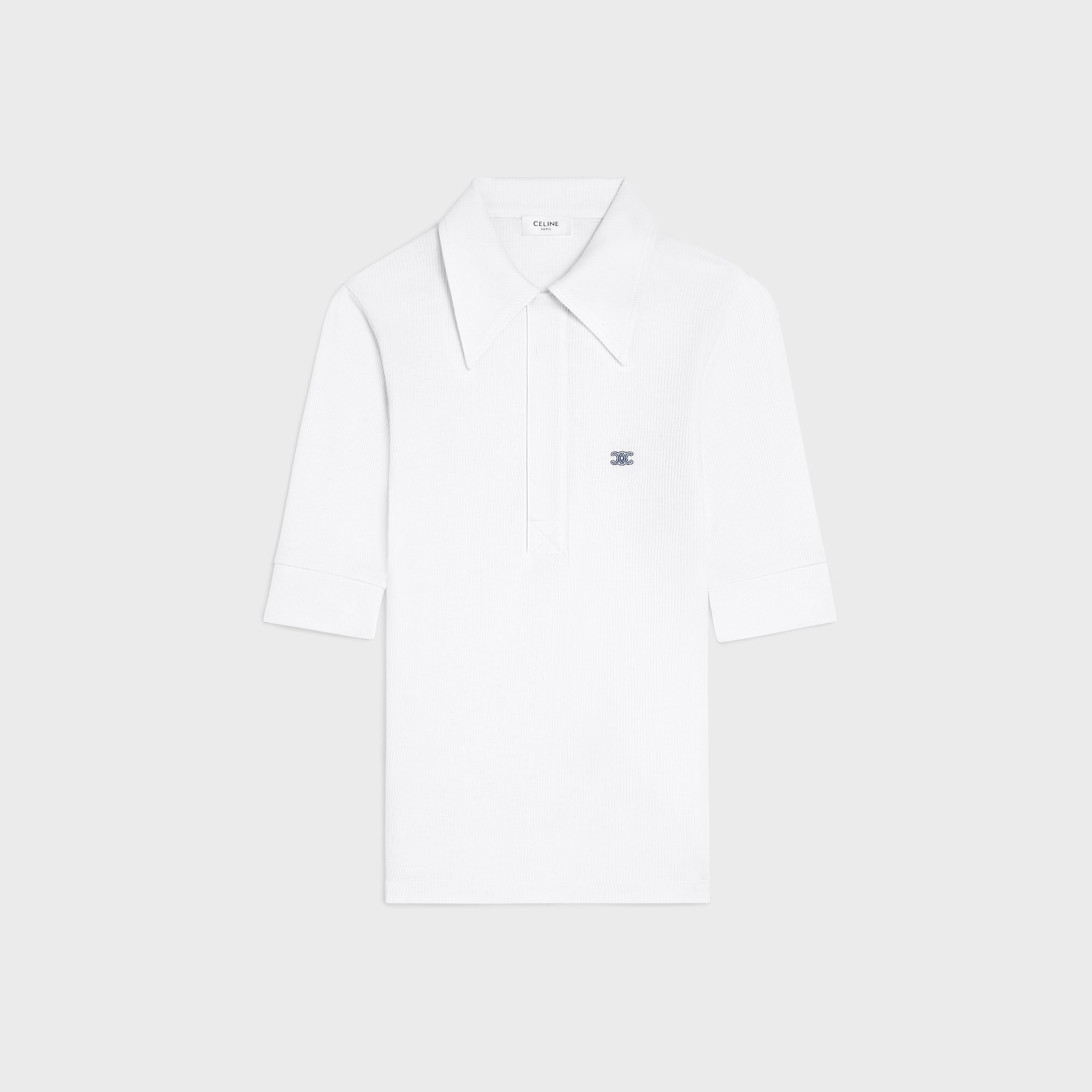 CELINE ホワイト ポロシャツ POLO SHIRT IN RIBBED COTTON AND SILK - オフホワイト / ネイビー