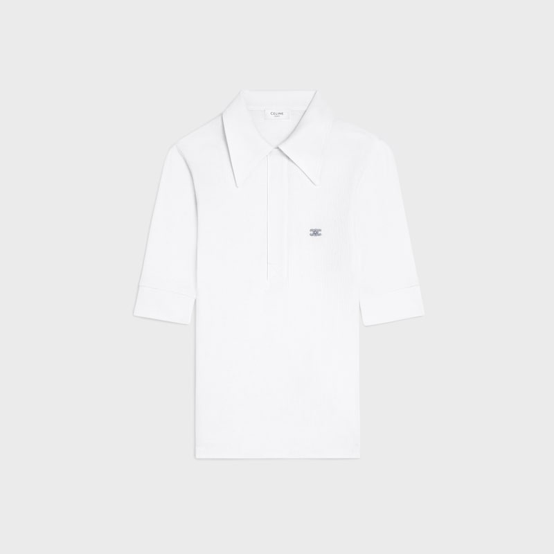 polo shirt IN ribbed cotton and silk - OFF WHITE / NAVY -  - 1 | CELINE