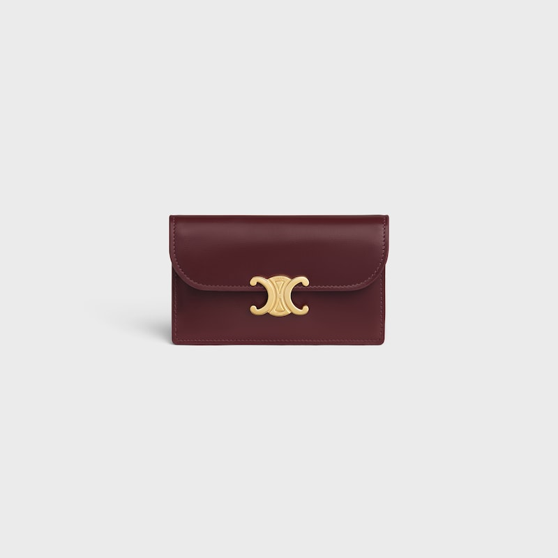 LONG CARD HOLDER WITH FLAP TRIOMPHE  IN Shiny calfskin - DEEP BURGUNDY - COIN AND CARD HOLDERS - 1 | CELINE