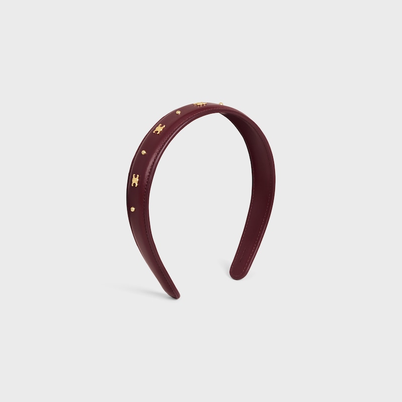 Celine Headband in Calfskin and Brass with Gold Finish - GOLD / LIGHT BURGUNDY - HAIR ACCESSORIES - 1 | CELINE