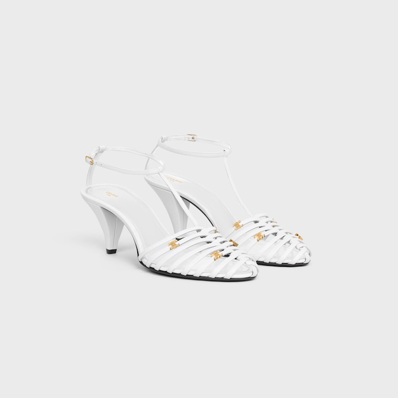 CAGE HEELED SANDAL IN GOATSKIN - WHITE -  - 1 | CELINE