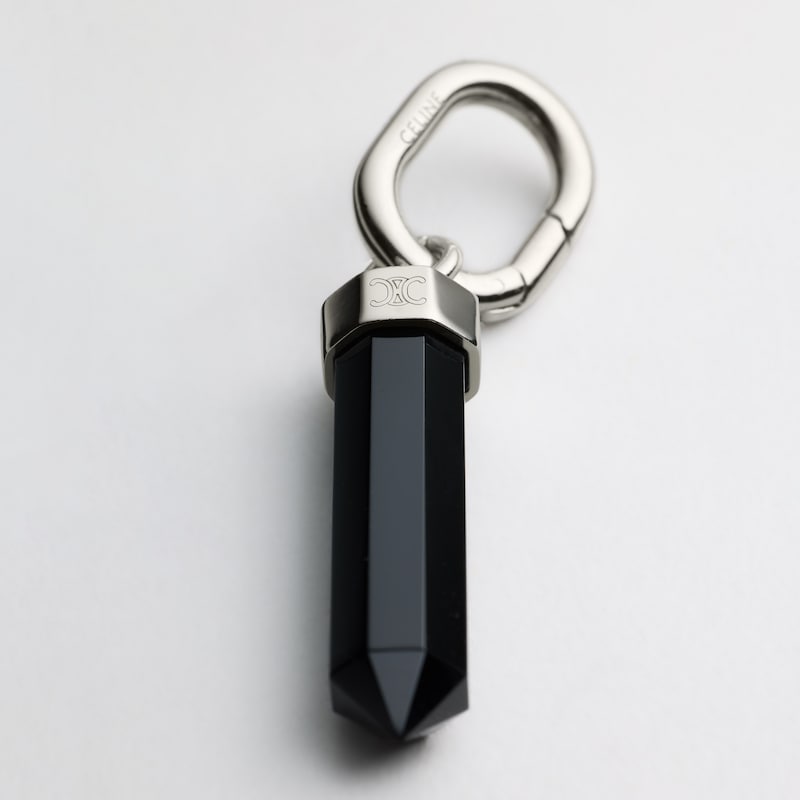 CELINE CHARMS PENDULUM STONE IN ONYX AND BRASS WITH RHODIUM FINISH - BLACK SILVER - CELINE CHARMS - 1 | CELINE