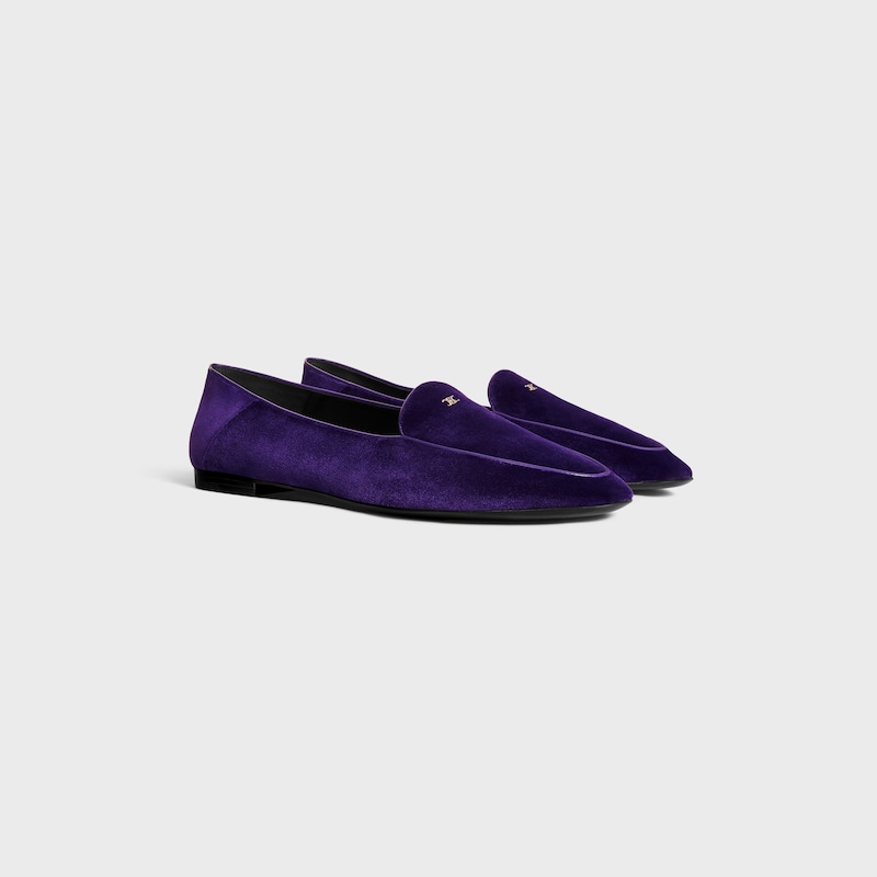AURA LOAFER WITH TRIOMPHE IN Velvet - PURPLE -  - 1 | CELINE