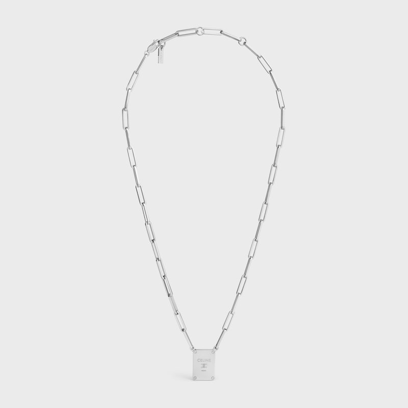 TRIOMPHE TAG NECKLACE IN BRASS WITH RHODIUM FINISH - SILVER - GIFTS FOR HIM - 1 | CELINE