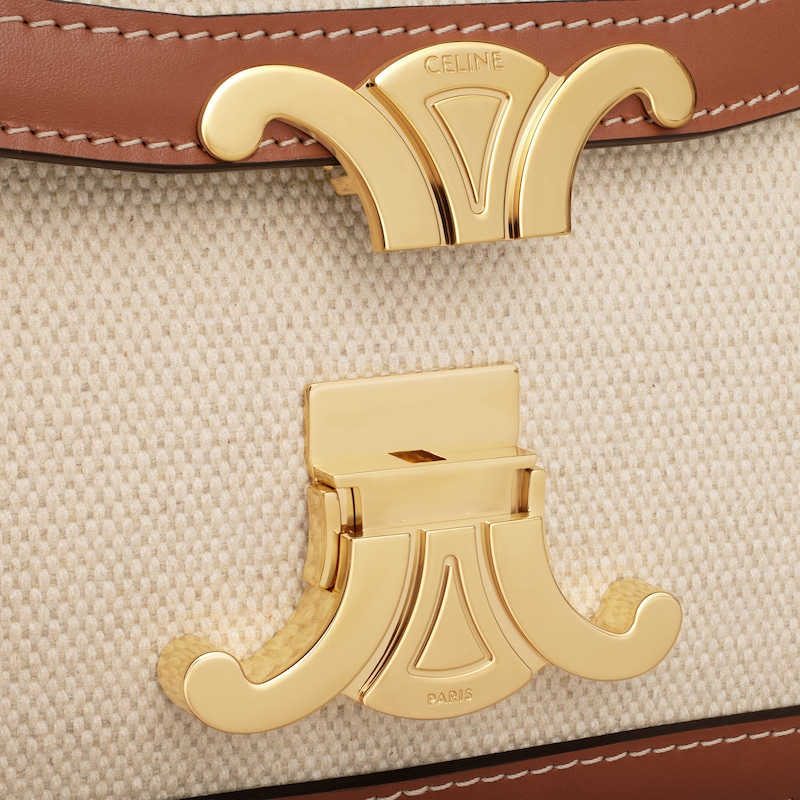 TEEN TRIOMPHE BAG IN TEXTILE AND CALFSKIN - NATURAL / TAN - SUMMER SELECTION - 1 | CELINE