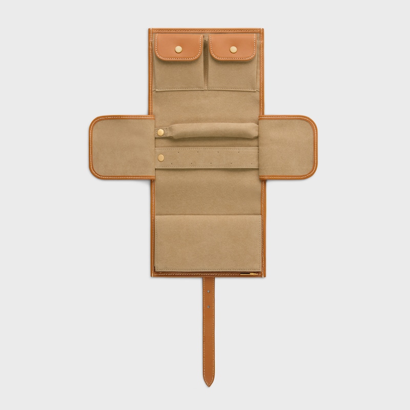 JEWELRY POUCH IN TRIOMPHE CANVAS AND CALFSKIN - SANDCASTLE / SOFT LIME - BEAUTY ACCESSORIES - 1 | CELINE