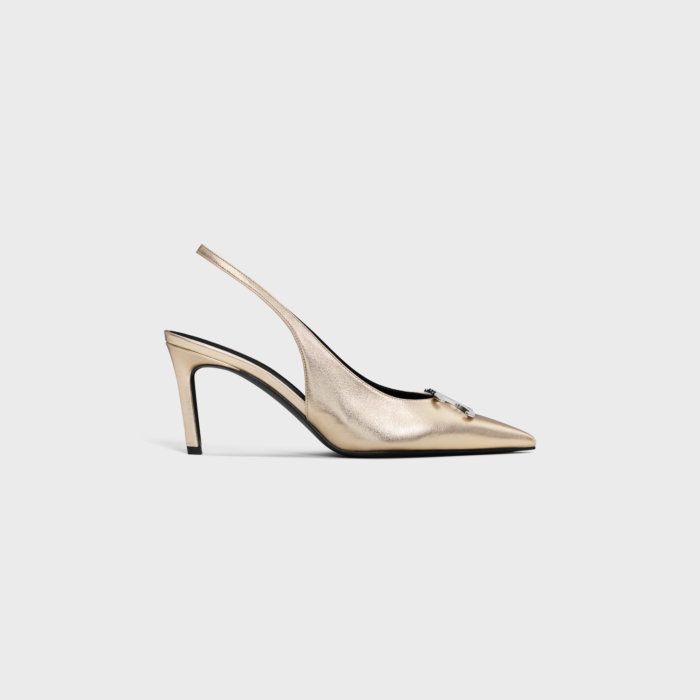 CELINE ALMA TRIOMPHE SLINGBACK IN LAMINATED CALFSKIN PLATINIUM
