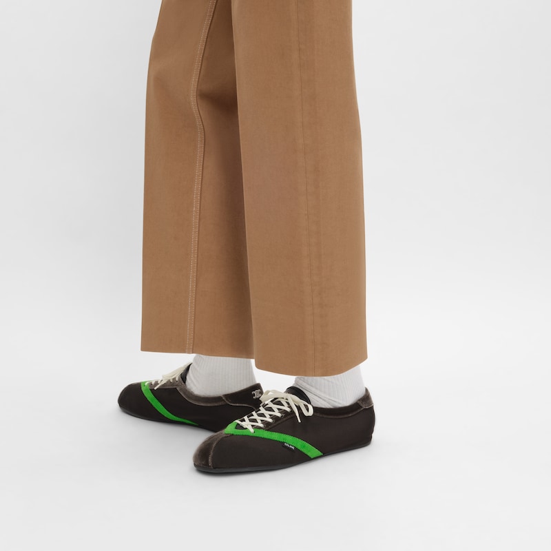 THE FLAT SNEAKER IN GROS GRAIN, VELVET, SUEDE GOATSKIN AND LAMBSKIN - BROWN / BRIGHT GREEN -  - 1 | CELINE