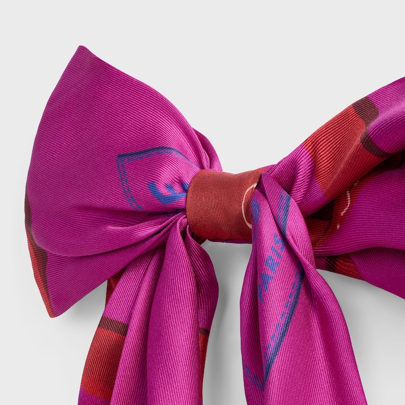 Celine Big Ribbon Hair Clip in Silk and Steel - FUSHIA / RED - NEW - 1 | CELINE