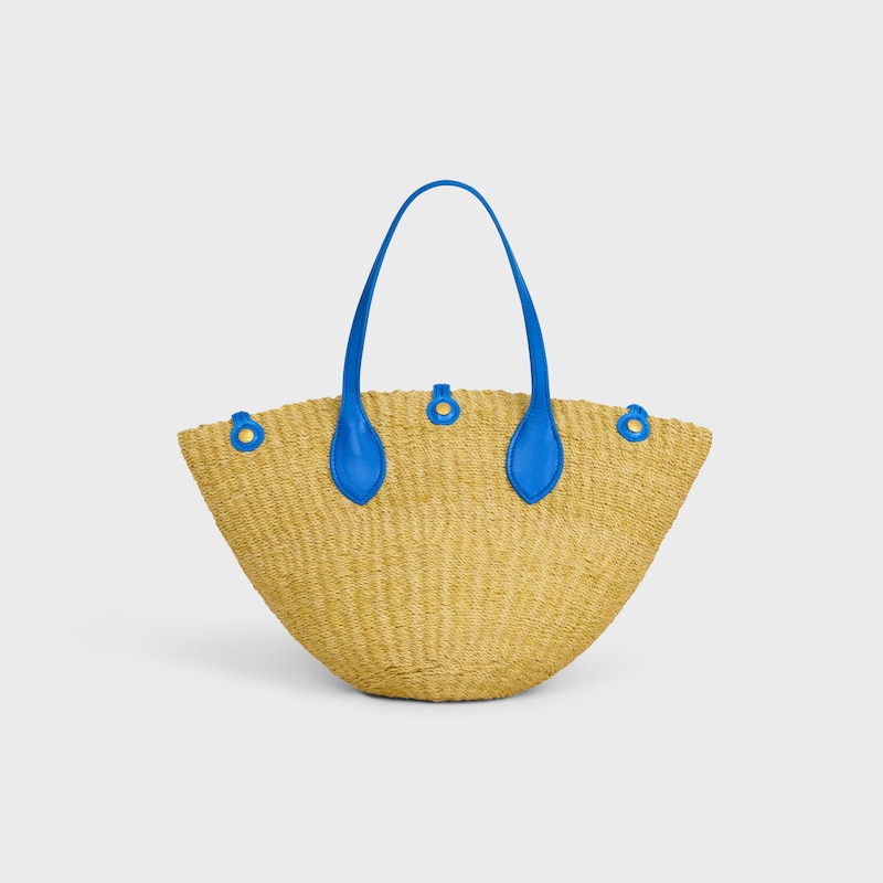 SMALL TRIOMPHE BEADS BASKET IN SISAL RAFFIA AND CALFSKIN - NATURAL / ULTRA BLUE - CLASSIC PANIER - 1 | CELINE