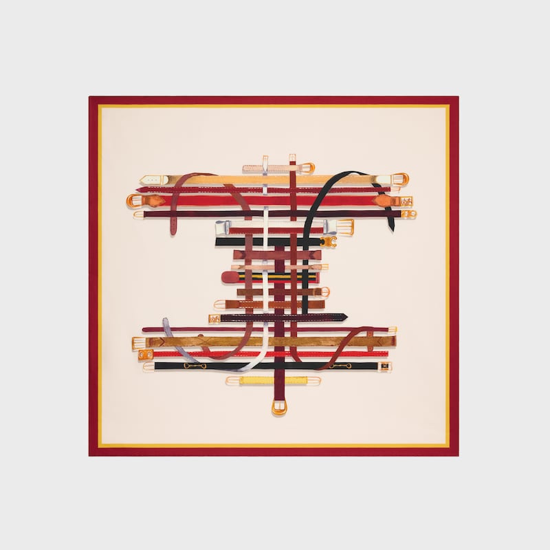 桑蠶絲斜紋布方巾 - 象牙白/棕褐色/棕色 -  - 1 | CELINE