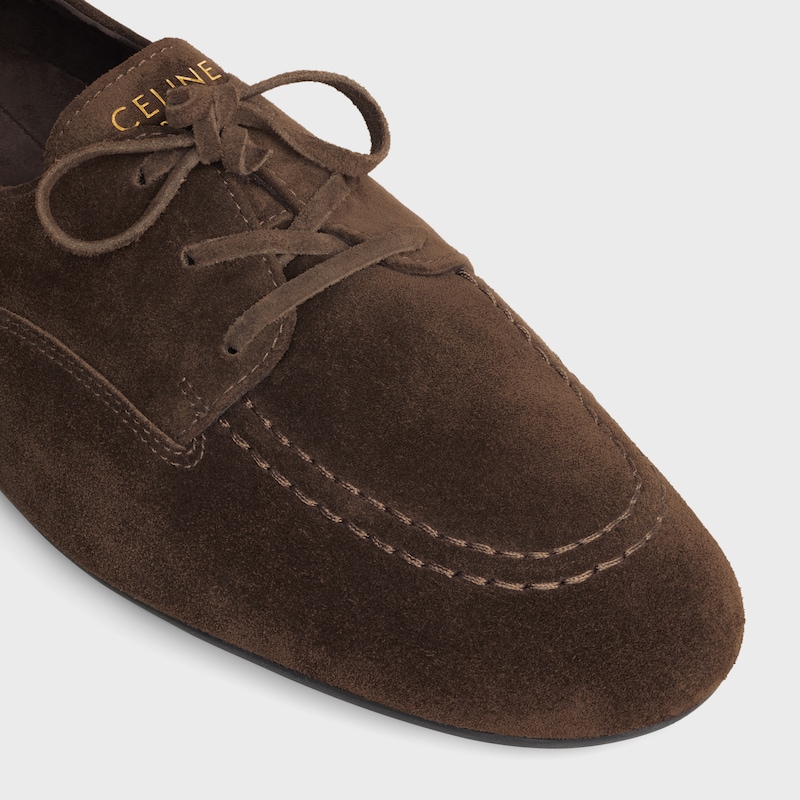 MOCASSIN &Agrave; LACETS ADAM EN CUIR DE VEAU VELOURS - MARRON FONCE -  - 1 | CELINE