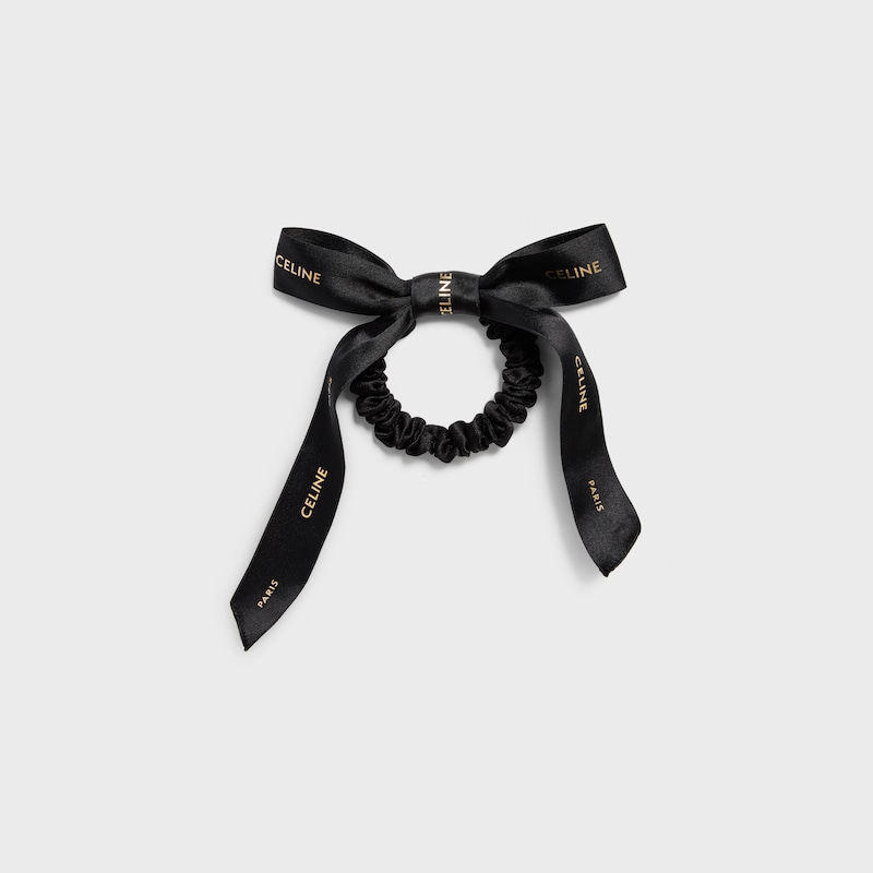 CELINE SMALL BOW SCRUNCHY IN SILK - Black / Gold - HAIR ACCESSORIES - 1 | CELINE