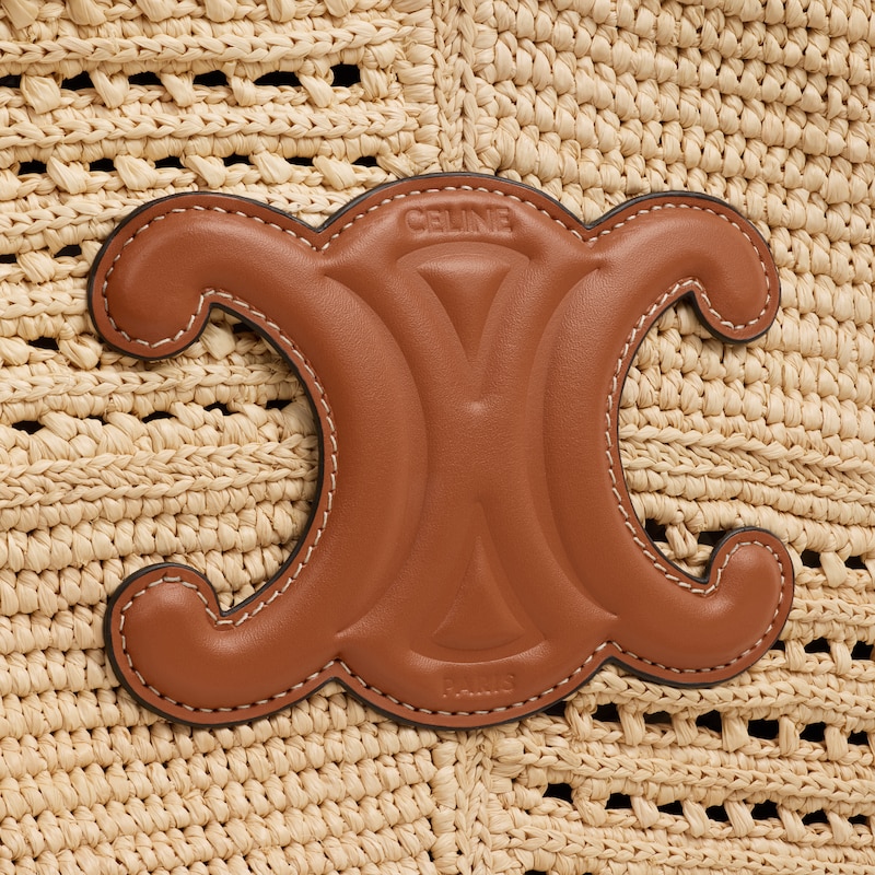 Celine Classic Panier Medium Couffin IN RAFFIA PATCHWORK AND CALFSKIN - NATURAL / TAN - CLASSIC PANIER - 1 | CELINE