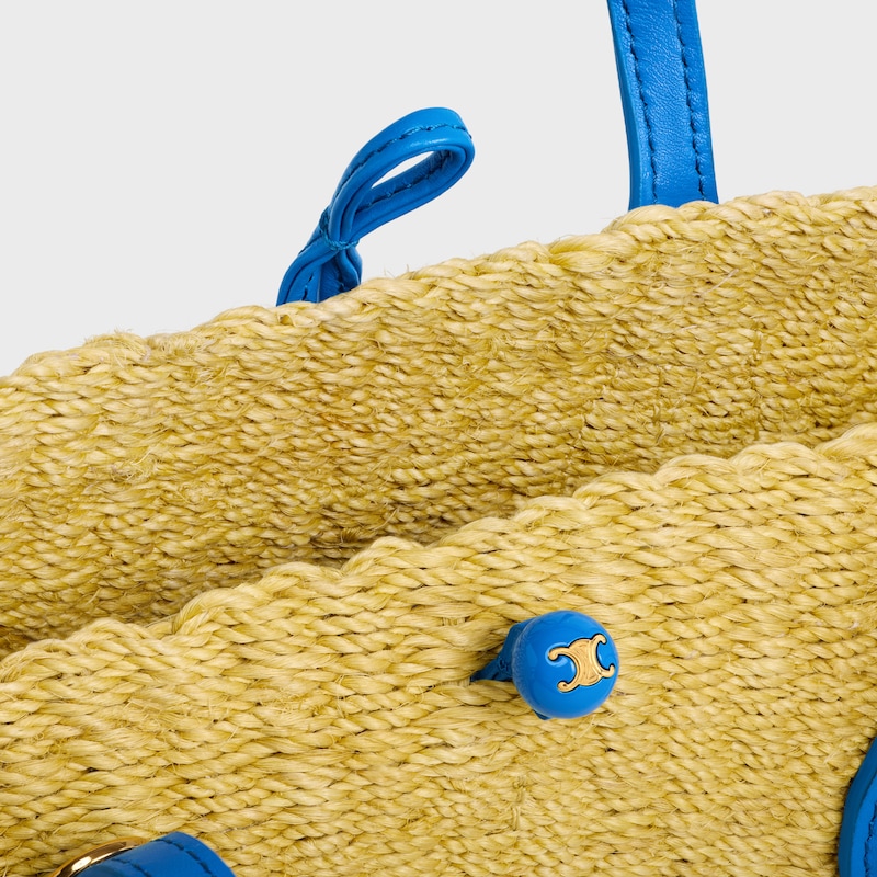 SMALL TRIOMPHE BEADS BASKET IN SISAL RAFFIA AND CALFSKIN - NATURAL / ULTRA BLUE - CLASSIC PANIER - 1 | CELINE