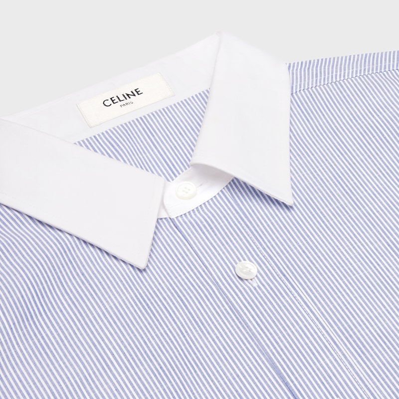 条纹青年布衬衫 - 粉笔白/蓝色 -  - 1 | CELINE