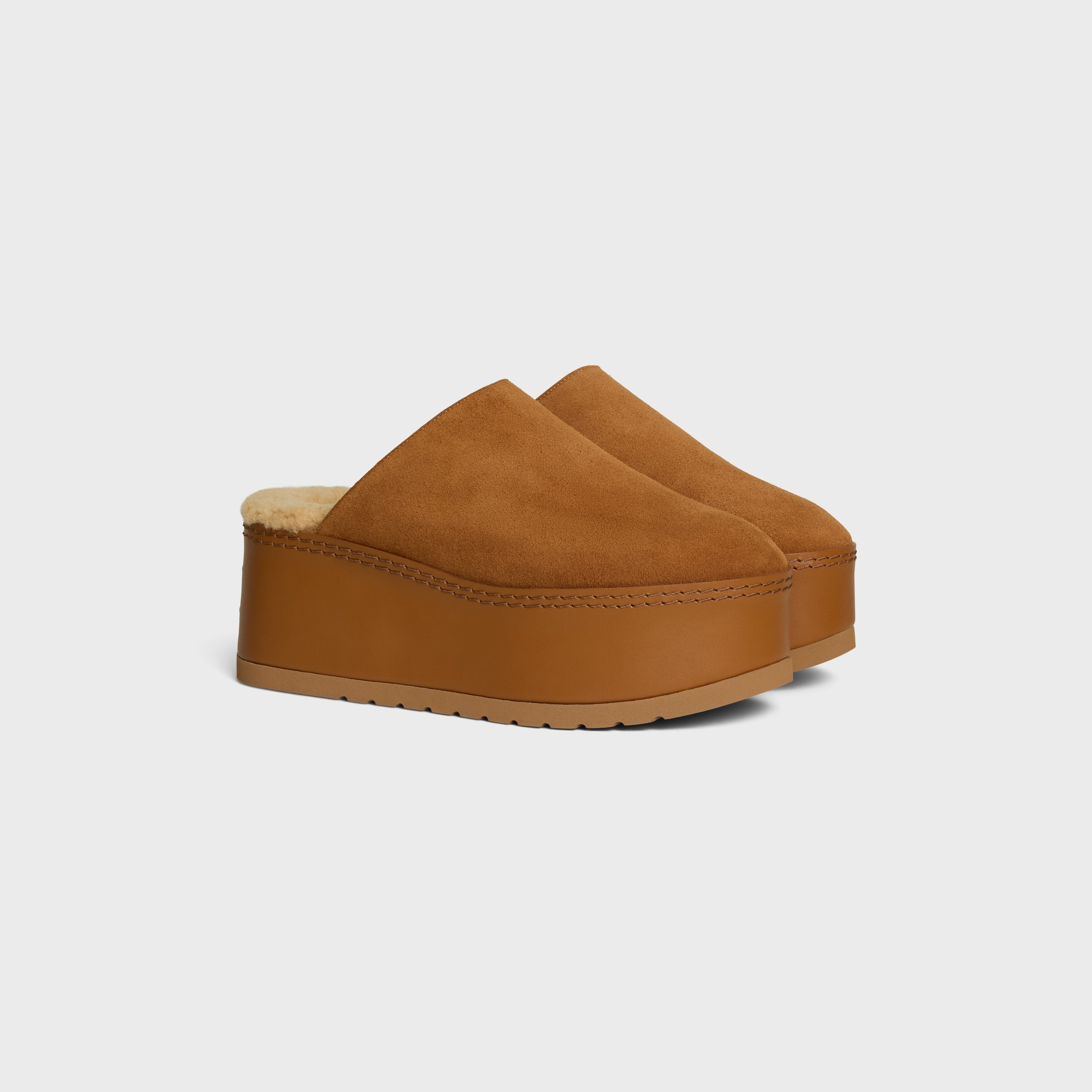 Celine／セリーヌタンク CELINE DANA - WEDGE MULE IN Suede Calfskin - COGNAC | CELINE
