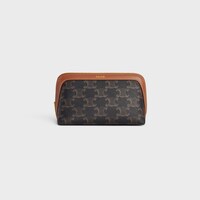 SMALL COSMETIC POUCH IN TRIOMPHE CANVAS AND CALFSKIN - TAN - GIFTS FOR HER - 1 | CELINE