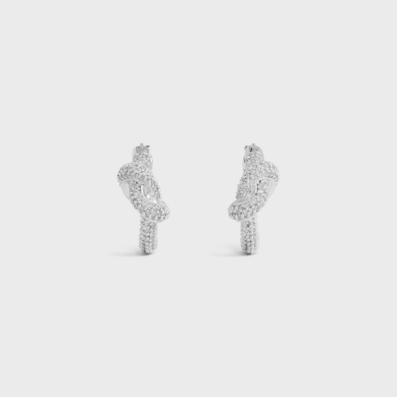 Knot Sparkle Hoops in Strass and Brass with Rhodium Finish - SILVER - EARRINGS - 1 | CELINE