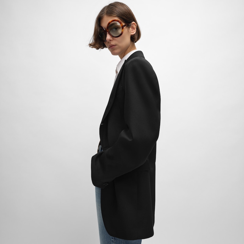 colonne jacket IN DIAGONAL WOOL - BLACK -  - 1 | CELINE