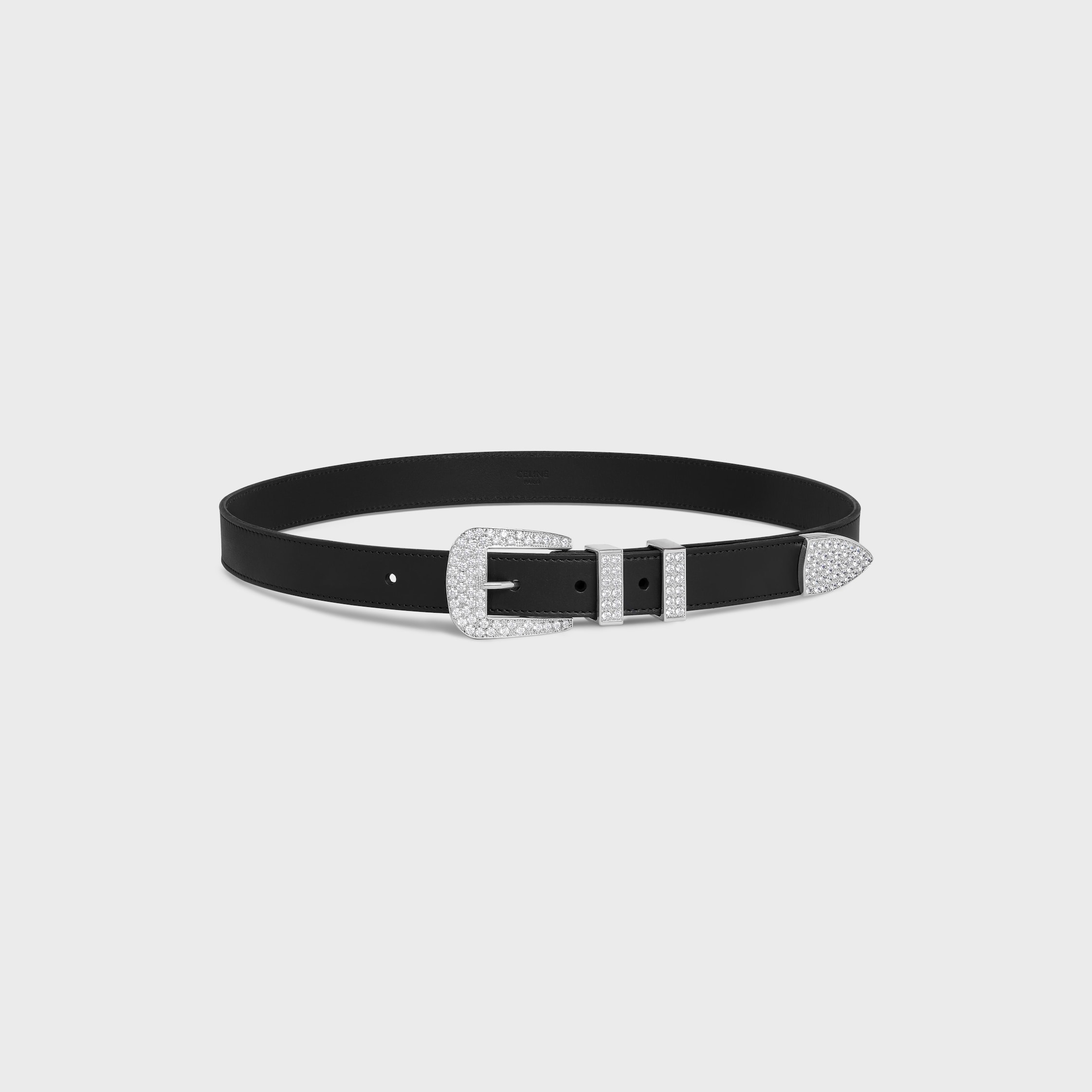 【人気/関税/送料込み】 Celine Medium Western Belt in Vintage MEDIUM 25MM WESTERN BELT in VINTAGE CALFSKIN - BLACK | CELINE