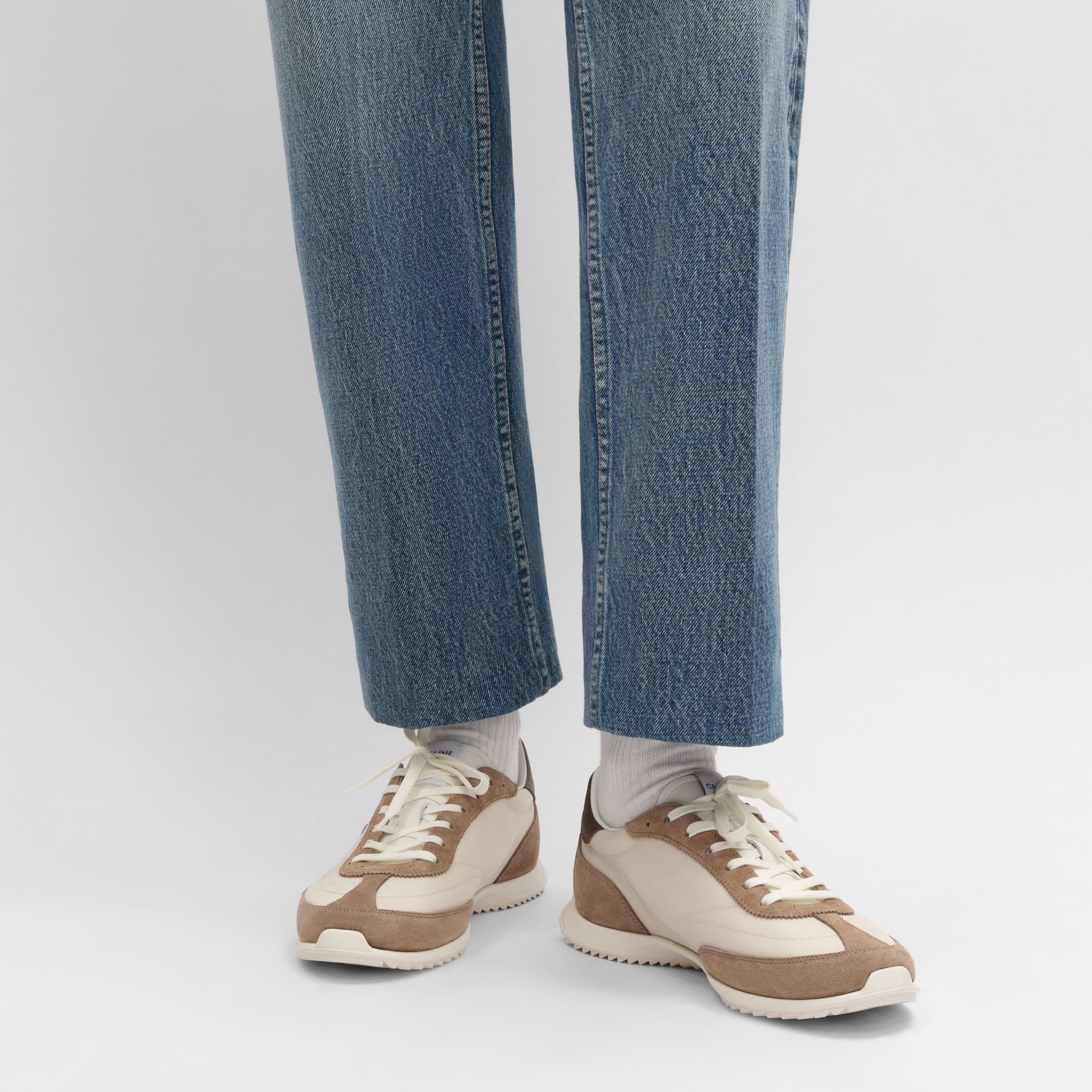 RACER SNEAKER IN NYLON, SUEDE CALFSKIN AND CALFSKIN - OPTIC WHITE