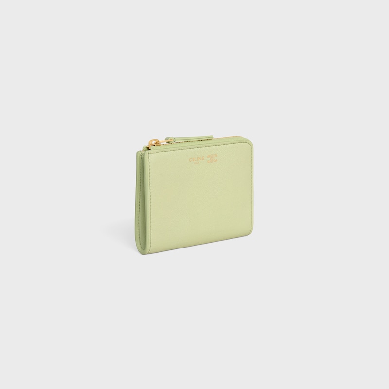 FLAT ZIPPED WALLET TRIOMPHE STAMP IN SUPPLE GRAINED CALFSKIN - SOFT LIME / SAFARI - Event Selection - 1 | CELINE