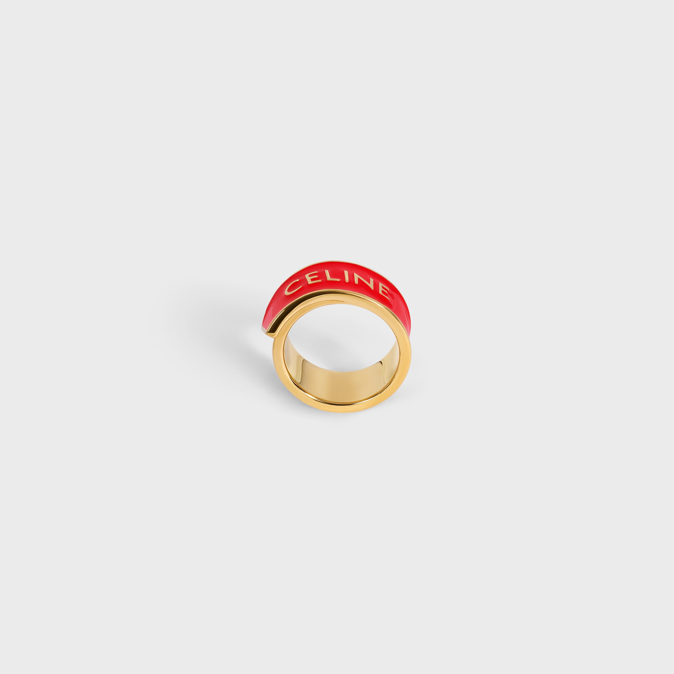 CELINE RIBBON RING IN ENAMEL AND BRASS WITH GOLD FINISH - RED