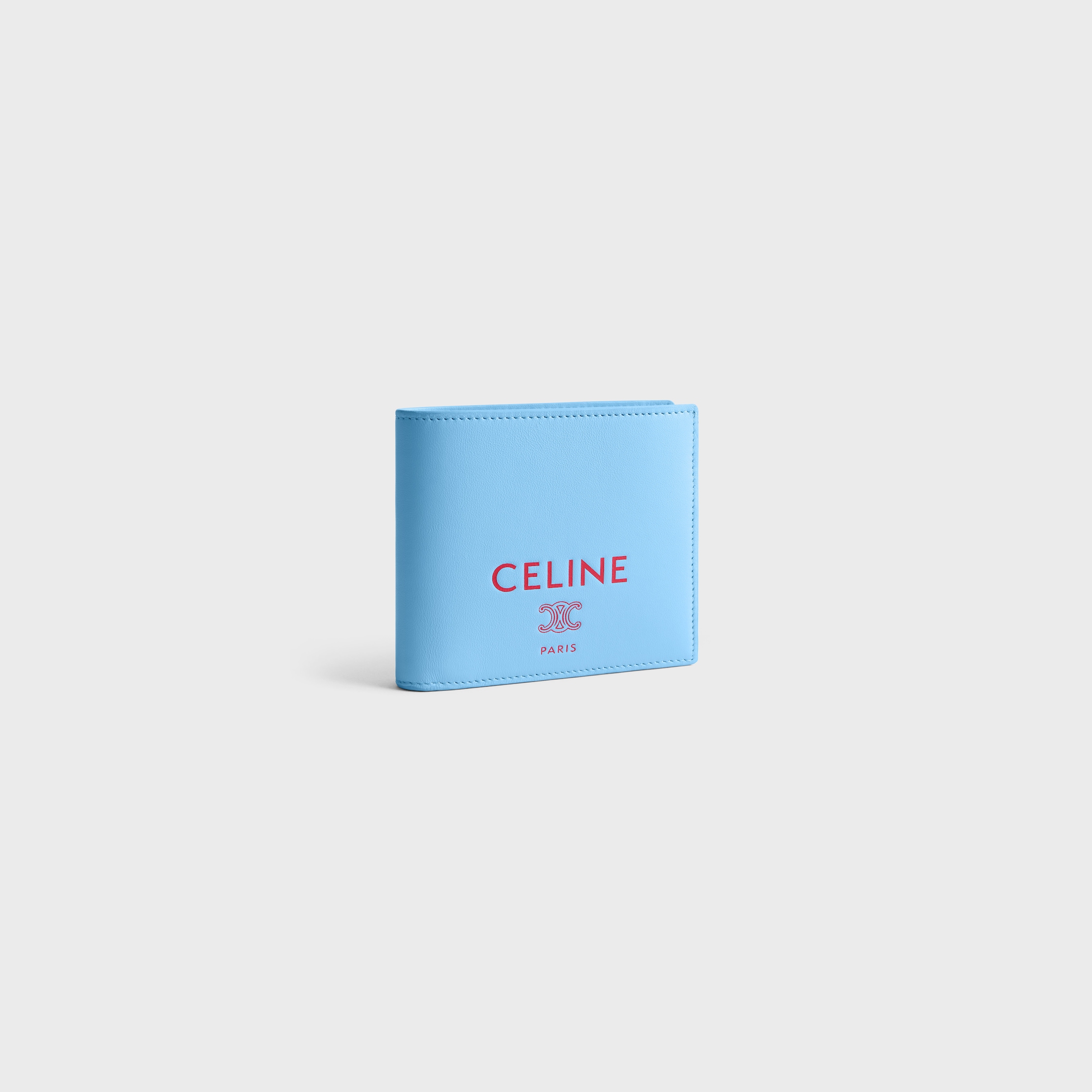 Bi-fold Wallet IN SMOOTH LAMBSKIN - SKY BLUE / RED | CELINE