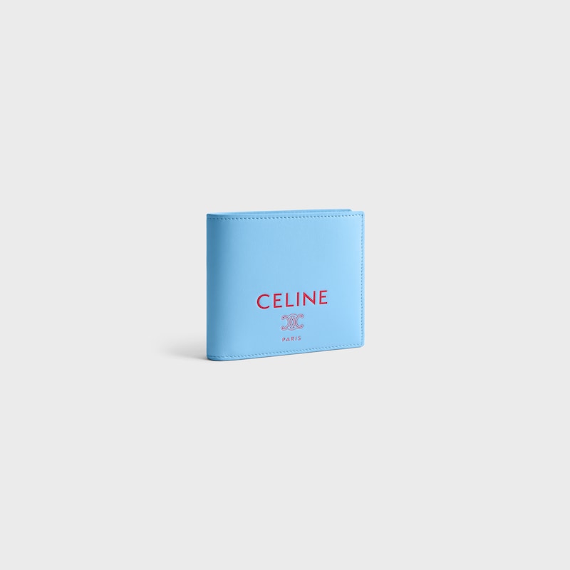 Bi-fold Wallet IN SMOOTH LAMBSKIN - SKY BLUE / RED - WALLETS - 1 | CELINE