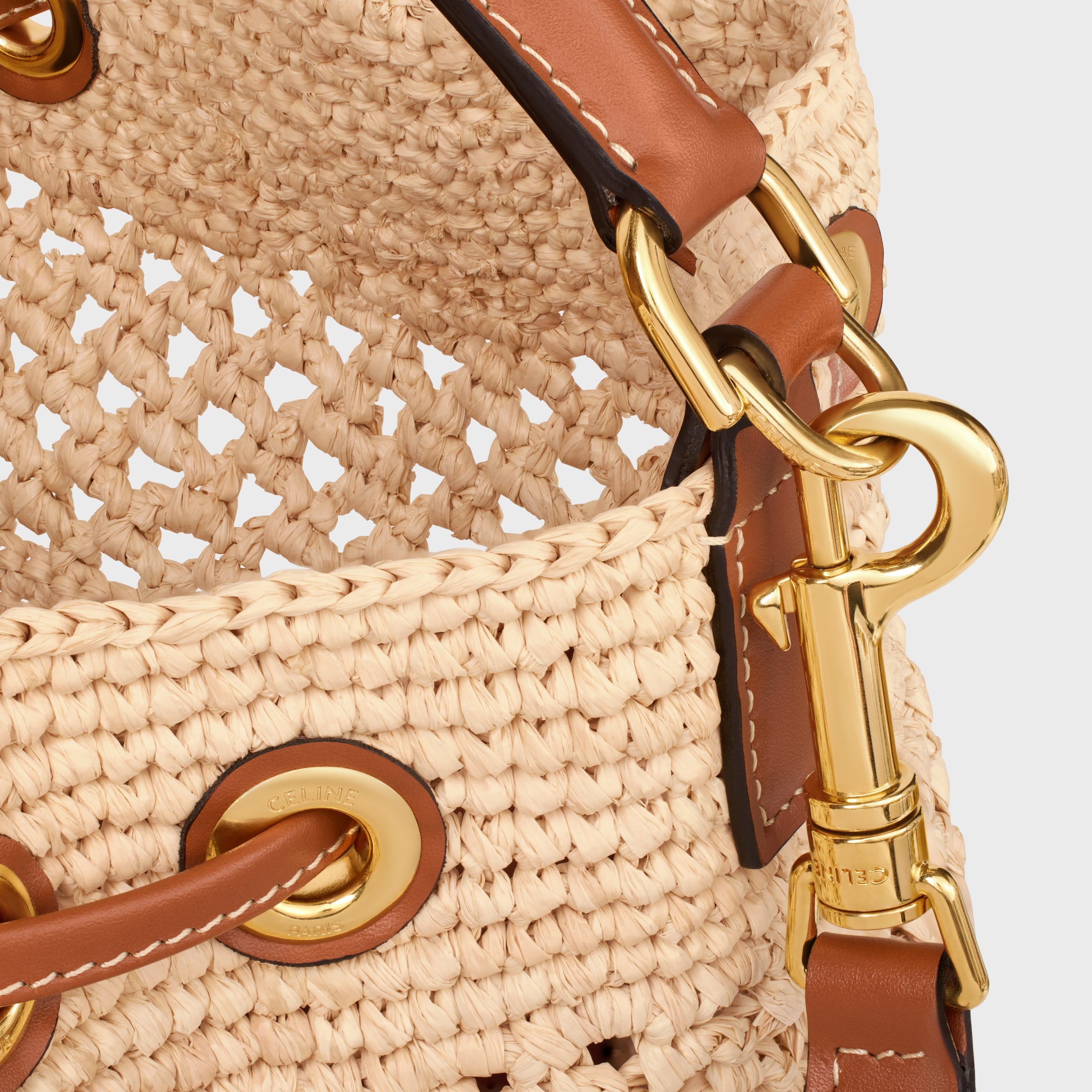 CLARA CELINE CLASSIC PANIER in RAFFIA AND CALFSKIN - TAN