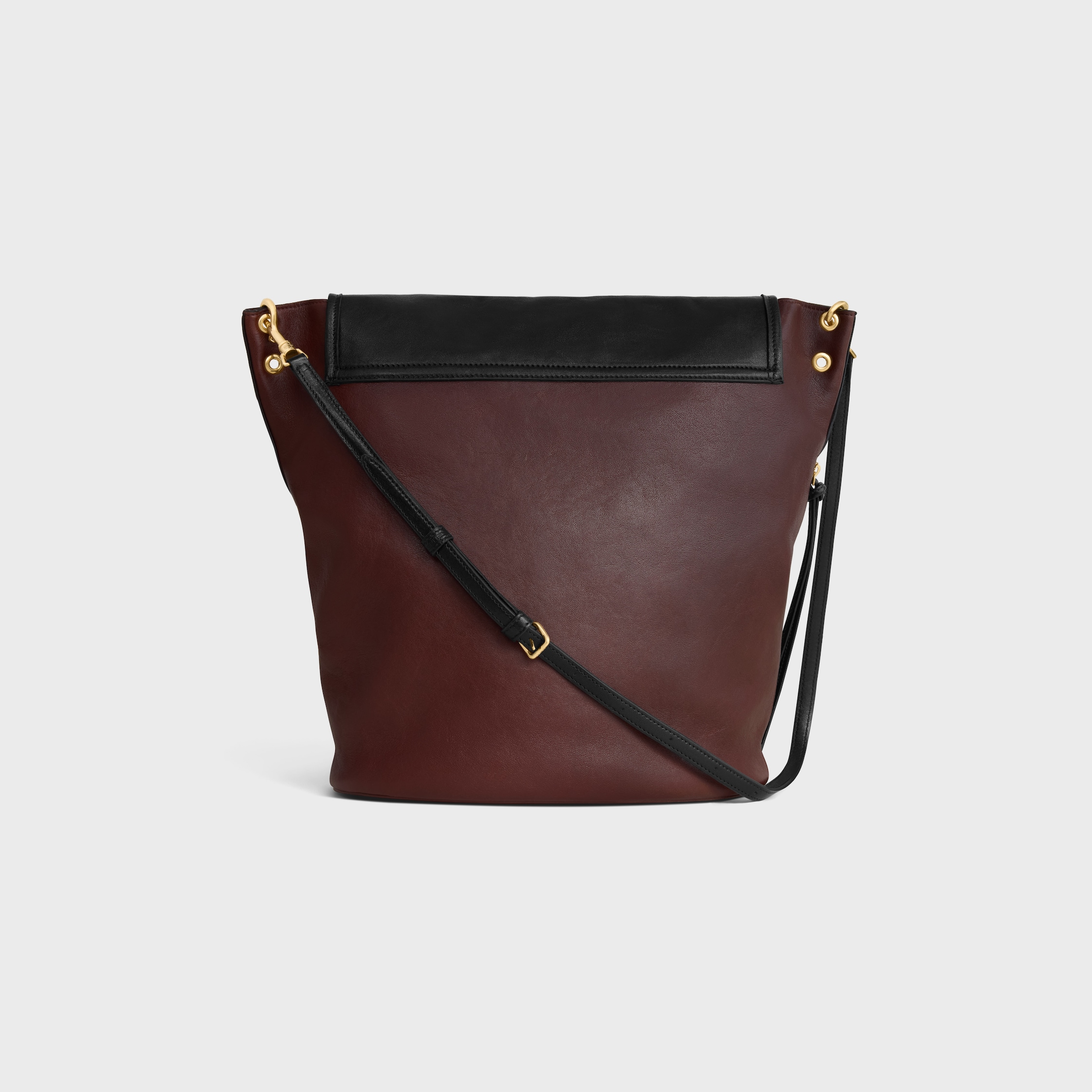 BUCKET SOFT TRIOMPHE IN SUPPLE SHINY LAMBSKIN - DARK BROWN / BLACK