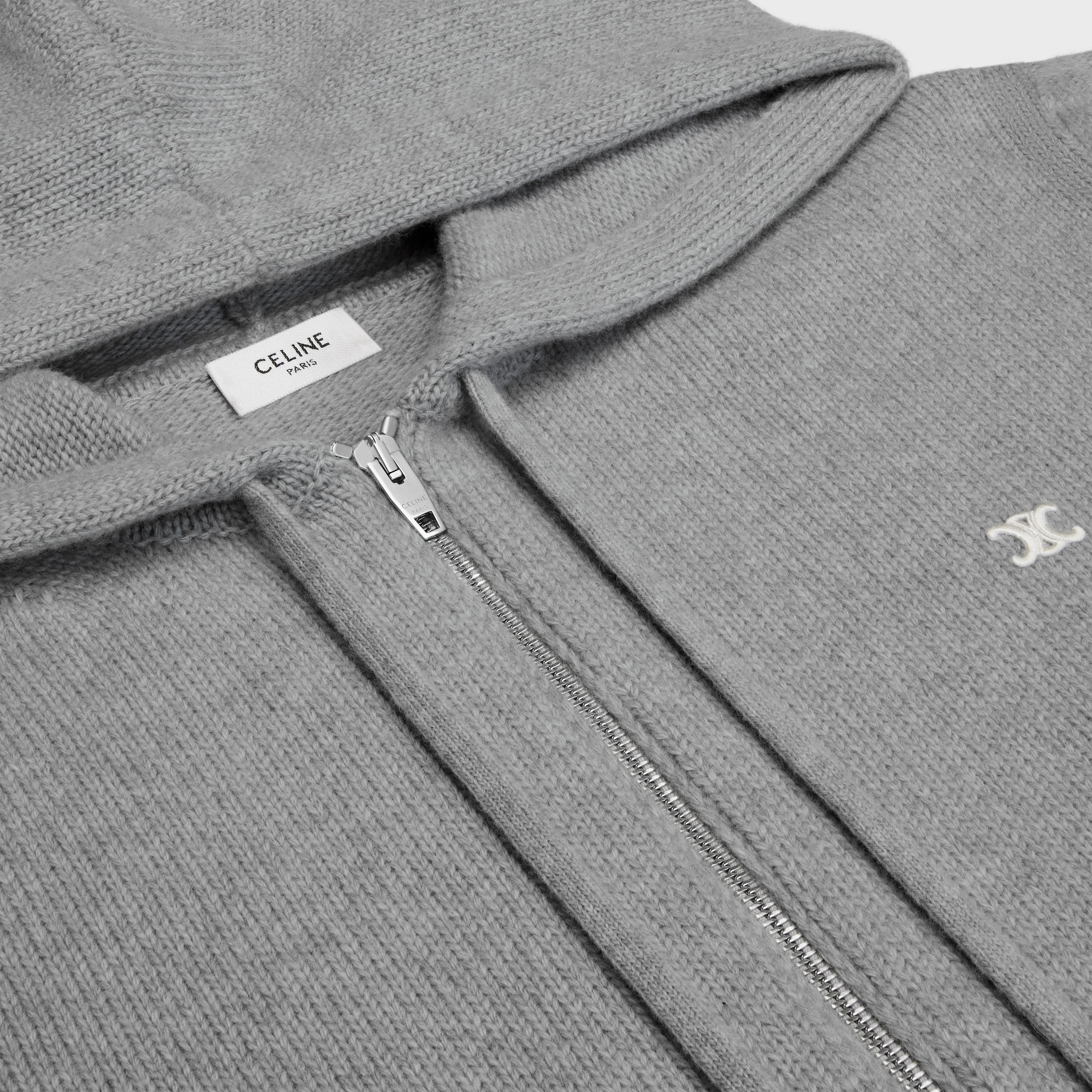 TRIOMPHE HOODED SWEATER IN WOOL AND CASHMERE - MEDIUM GREY