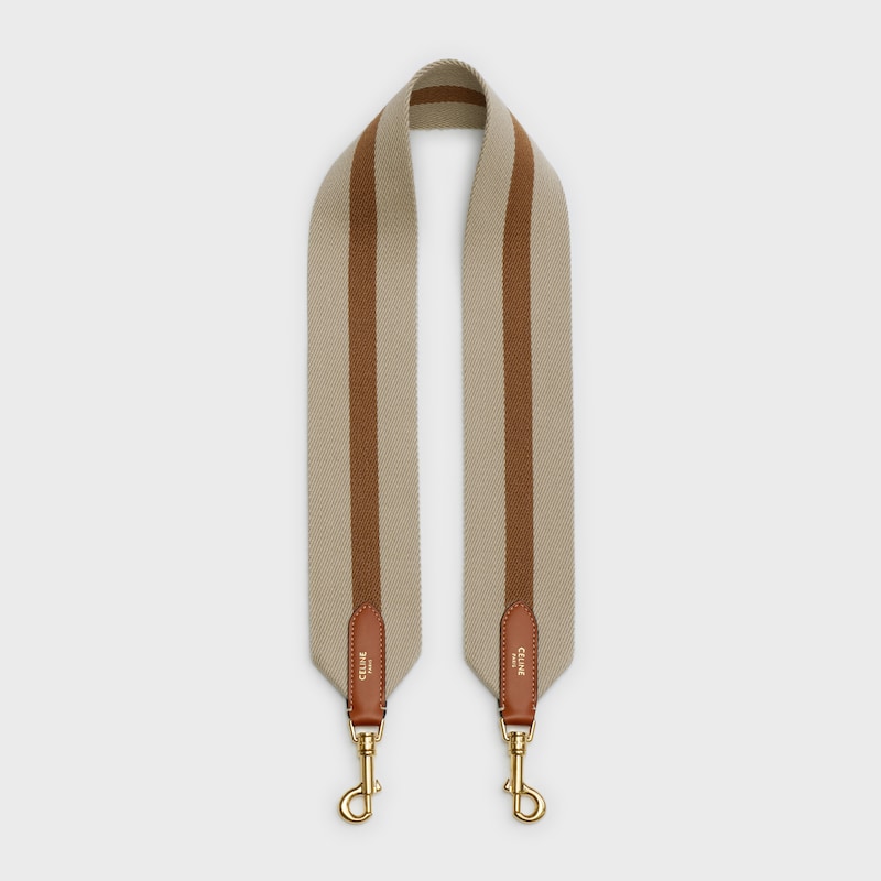 Long Strap in textile and calfskin - Natural / Tan - BAG CHARMS - 1 | CELINE
