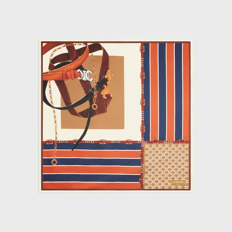 square IN silk twill - COGNAC/NAVY/WHITE -  - 1 | CELINE