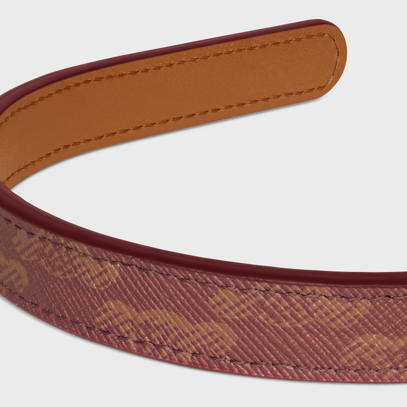 Celine TOILE TRIOMPHE THIN HEADBAND in Lambskin and Toile Triomphe - BURGUNDY / SOFT TAN - HAIR ACCESSORIES - 1 | CELINE